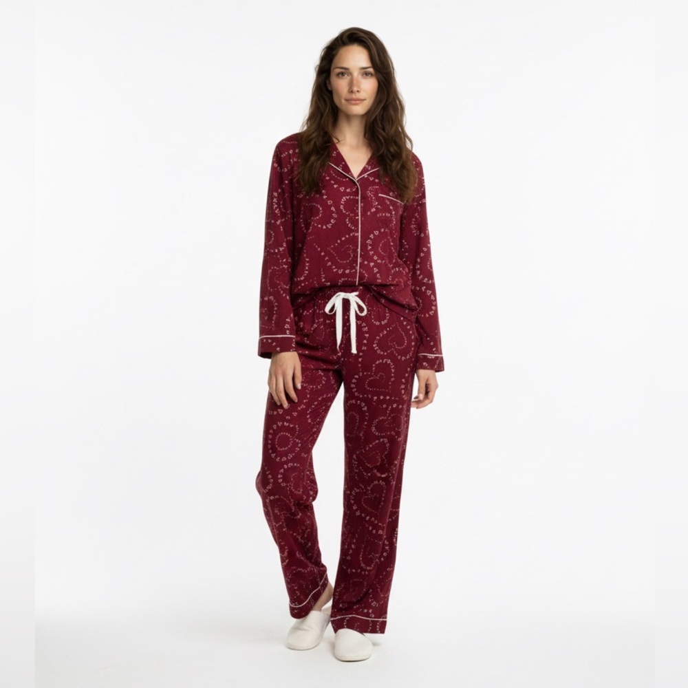 Victoria's Secret Maroon Heart Pajama Set